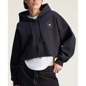 Adidas Stella McCartney Cropped Black Hoodie Zip Up Small Boxy Organic Cotton